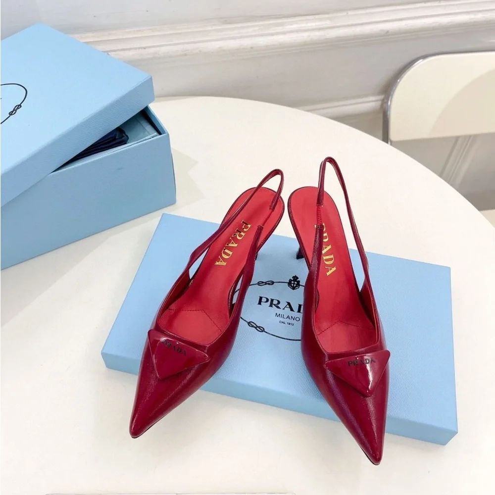 Prada Women's Burgundy Slingback Heels - Picture 1 of 5